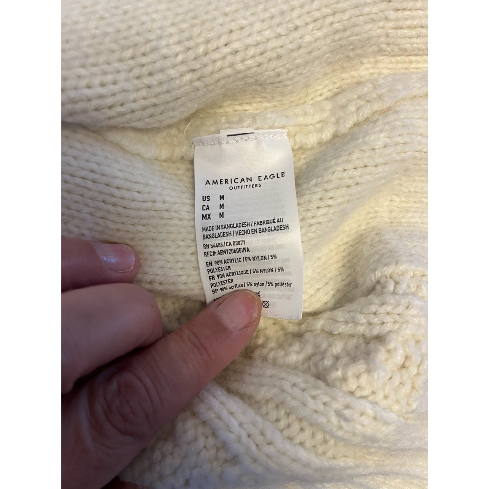 American‎ Eagle Cable Knit Sweater Cream Ivory Chunky Knit Crewneck Size M - Picture 4 of 5